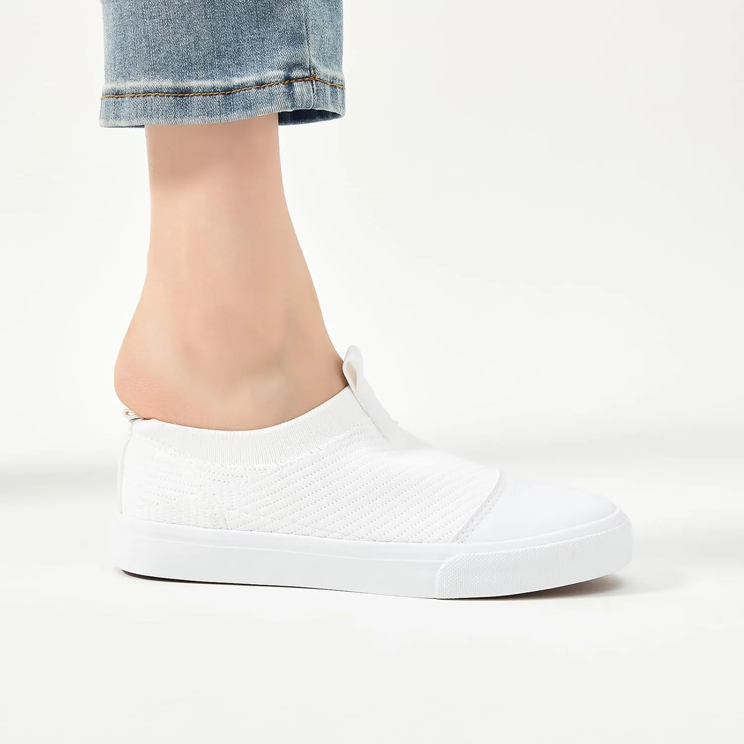 XRH Women's White Slip On Sneakers,Non Slip Women Fashion Work Shoes,Low top Casual Shoes
