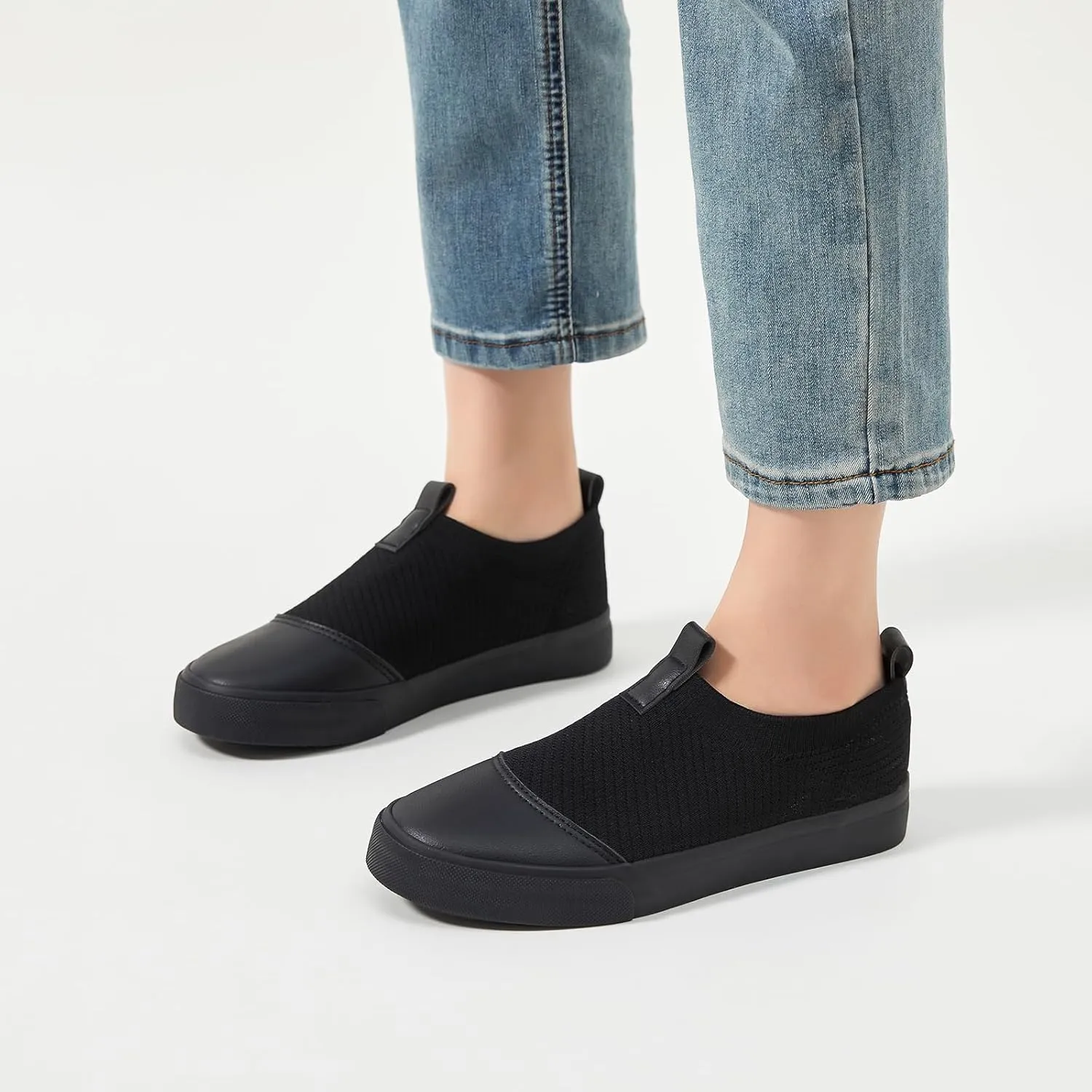 XRH Women's White Slip On Sneakers,Non Slip Women Fashion Work Shoes,Low top Casual Shoes