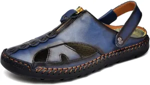 YING LAN Men's Casual Leather Fashion Sandals Closed Toe Outdoor Fisherman Hiking Shoes Lightweight Summer Water Shoes