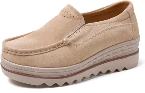 YING LAN Women Slip On Loafers Comfort Suede Moccasins Wide Low Top Shoes