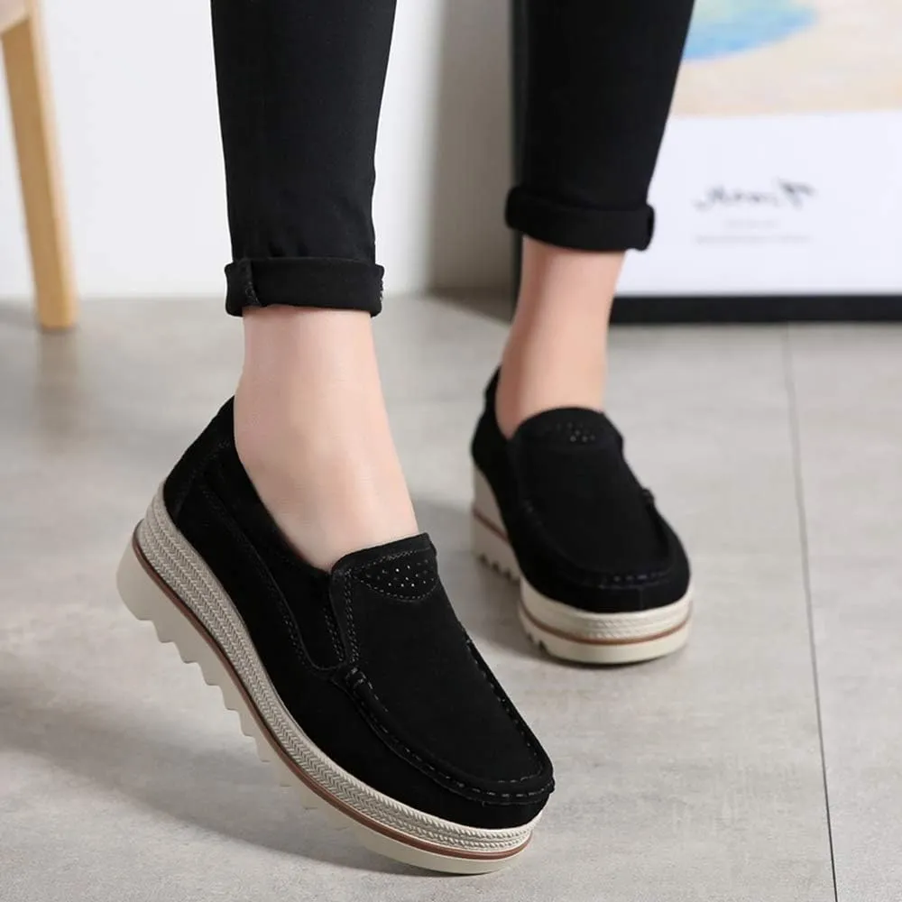 YING LAN Women Slip On Loafers Comfort Suede Moccasins Wide Low Top Shoes