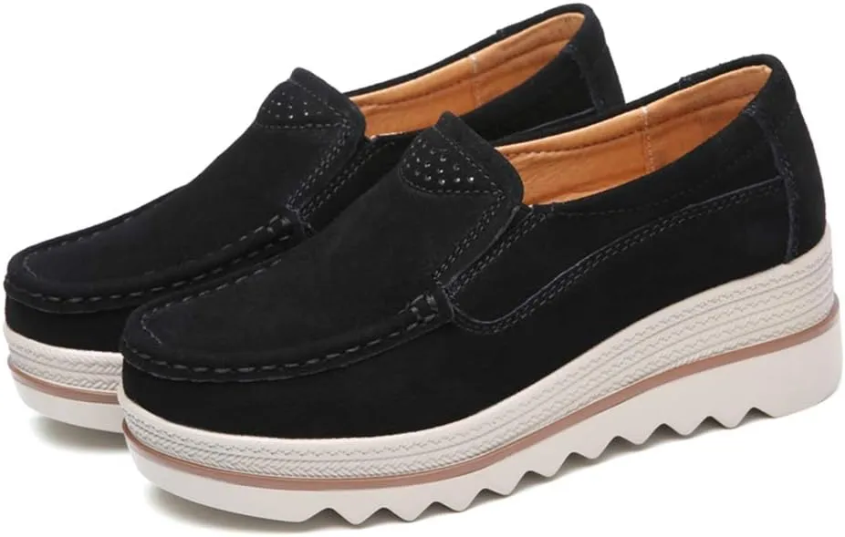 YING LAN Women Slip On Loafers Comfort Suede Moccasins Wide Low Top Shoes
