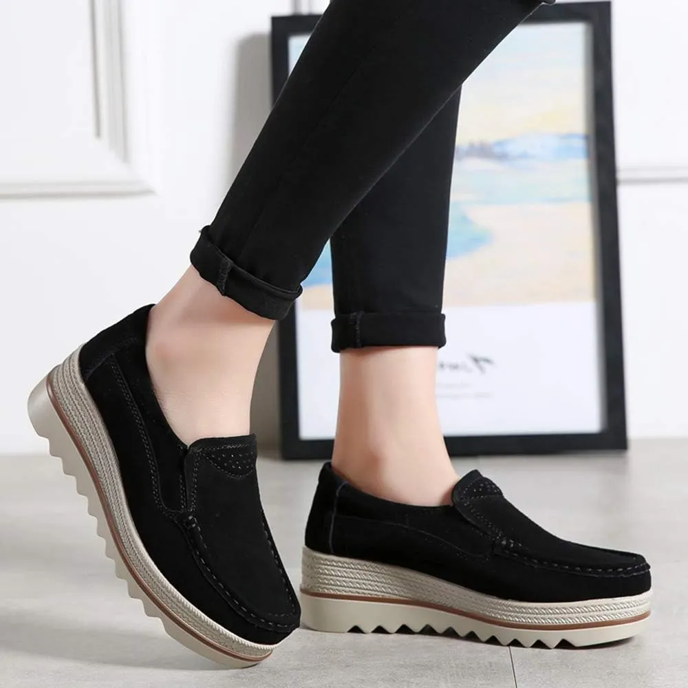 YING LAN Women Slip On Loafers Comfort Suede Moccasins Wide Low Top Shoes
