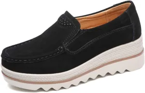 YING LAN Women Slip On Loafers Comfort Suede Moccasins Wide Low Top Shoes