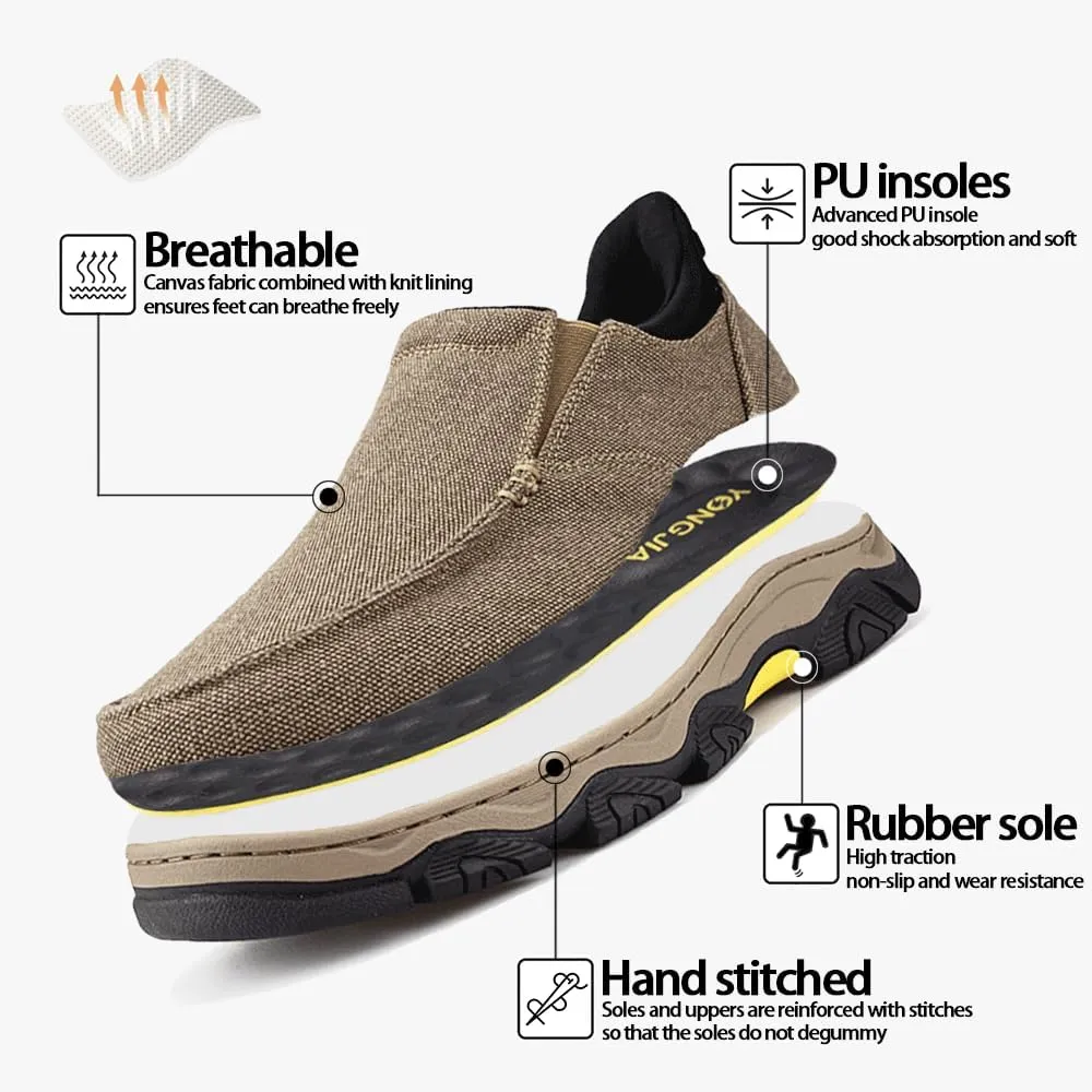YONGJIA Mens Hands Free Slip in Loafers Walking Slip on Canvas Casual Comfortable Breathable Shoes