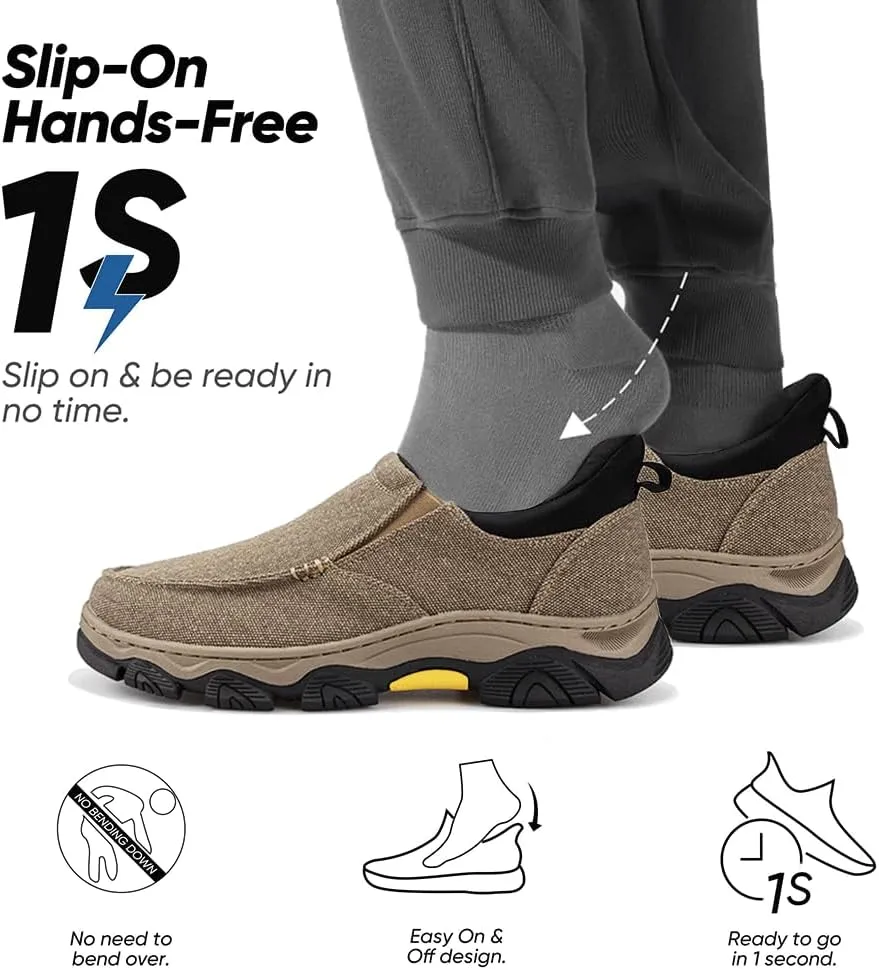YONGJIA Mens Hands Free Slip in Loafers Walking Slip on Canvas Casual Comfortable Breathable Shoes