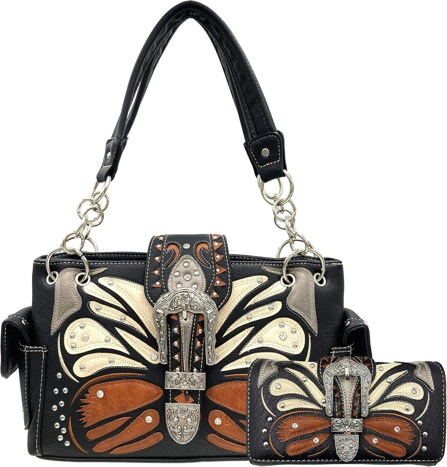 Zelris Buckle Abstract Butterfly Artwork Women Conceal Carry Handbag Wallet Set