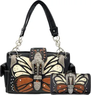 Zelris Buckle Abstract Butterfly Artwork Women Conceal Carry Handbag Wallet Set