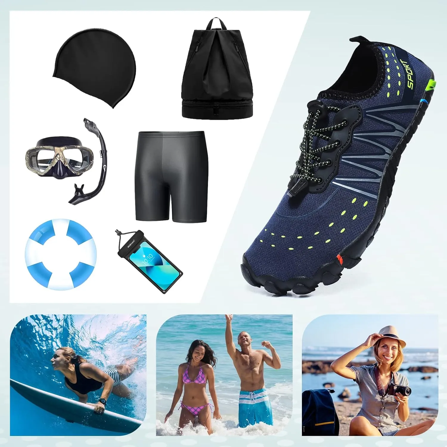 ziitop Water Shoes for Men Women Beach Barefoot Swim Rock Climbing Pool Shoes Socks, Anti-Slip Breathable Quick Dry Lightweight Slip-on, Outdoor Sport Hiking Walking Boating Fishing Diving Surfing